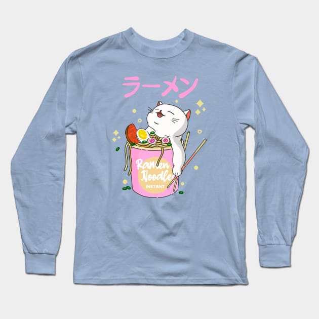 Kawaii Cat Ramen Long Sleeve T-Shirt by Kimprut